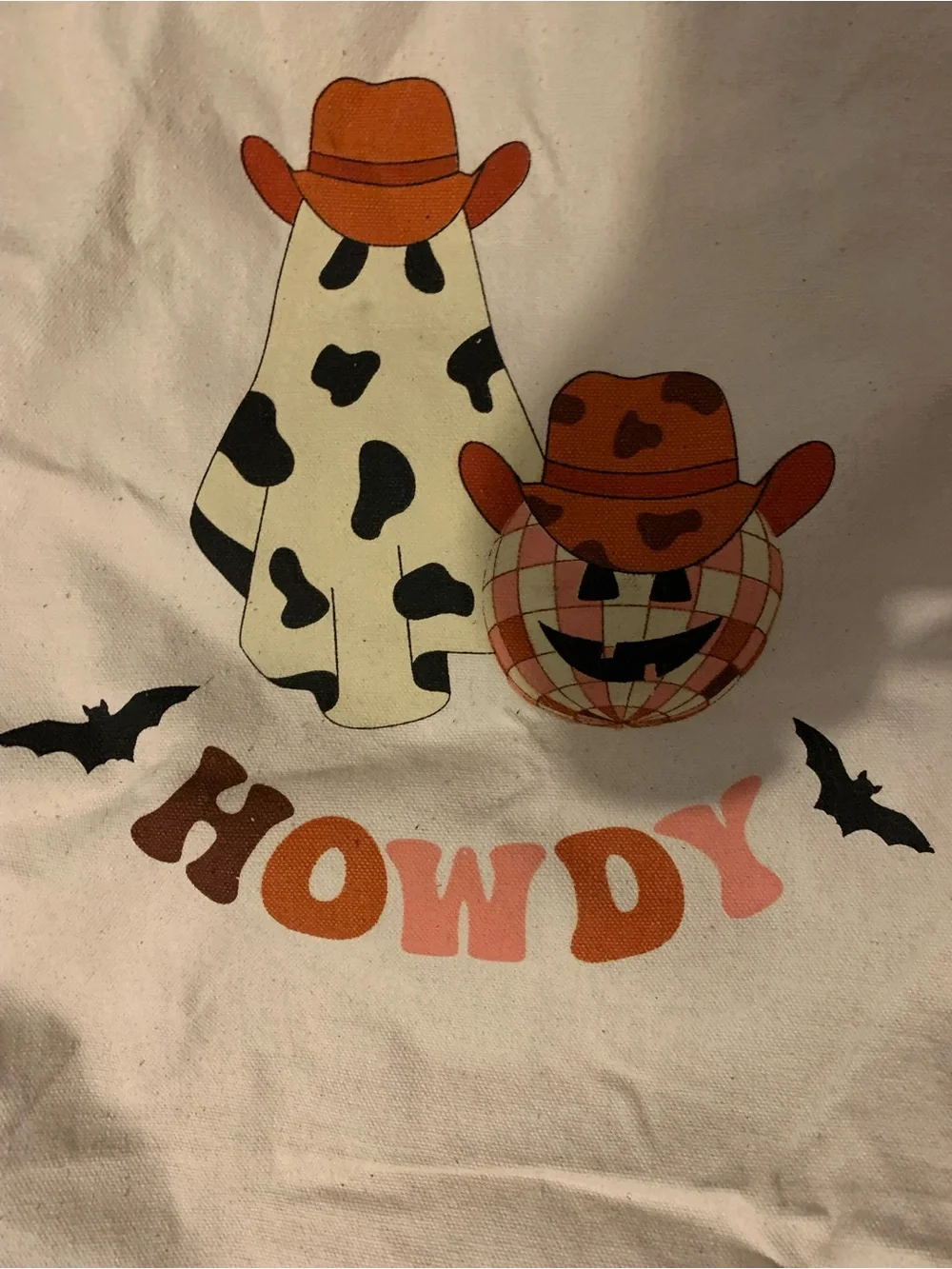 Target Cream Canvas 'Howdy' Halloween Tote with Brown Straps
